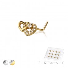 12PCS OF MULTI CZ DOUBLE HEART 316L SURGICAL STEEL L-SHAPE NOSE BOX